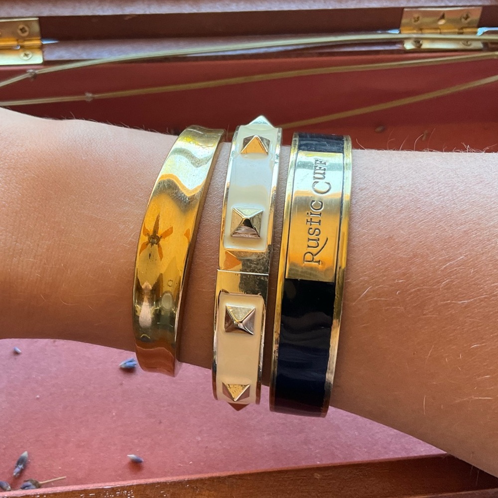 3-SET Rustic Cuff Gold and Cream Bracelets